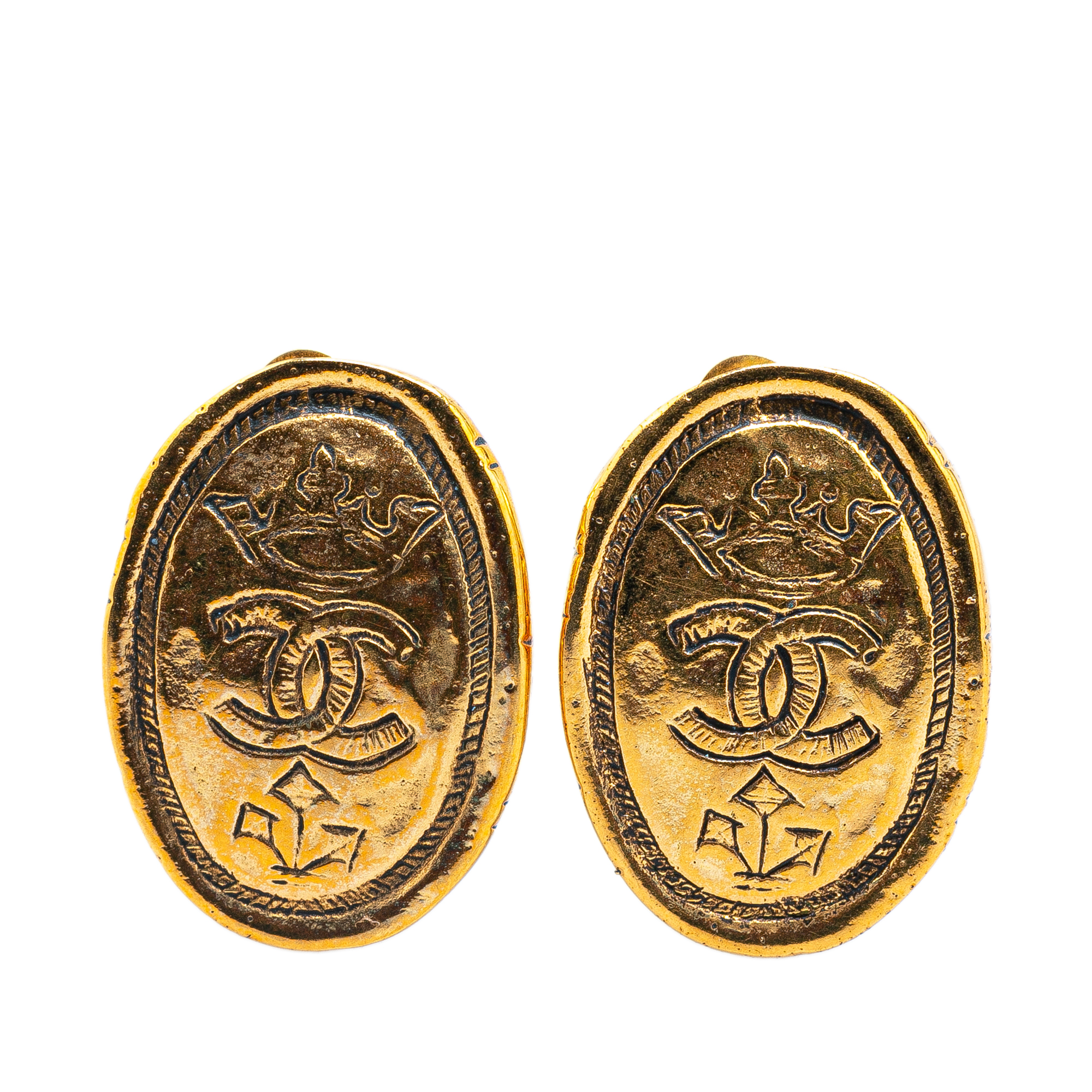 Gold Plated CC Crown Clip On Earrings | Re-Loved Luxury