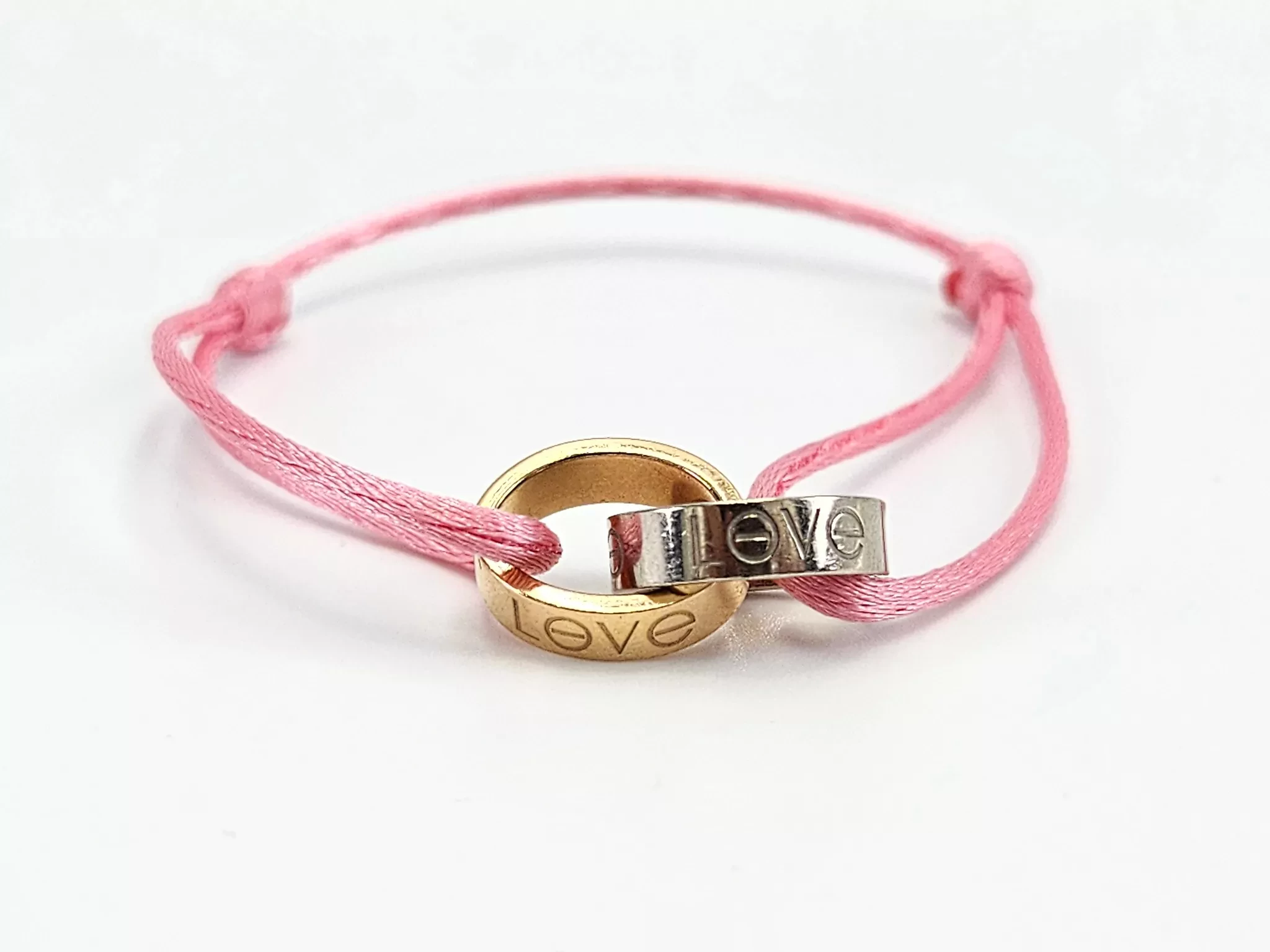 Cartier Love Charity 18k White Gold Adjustable Pink Cord Bracelet