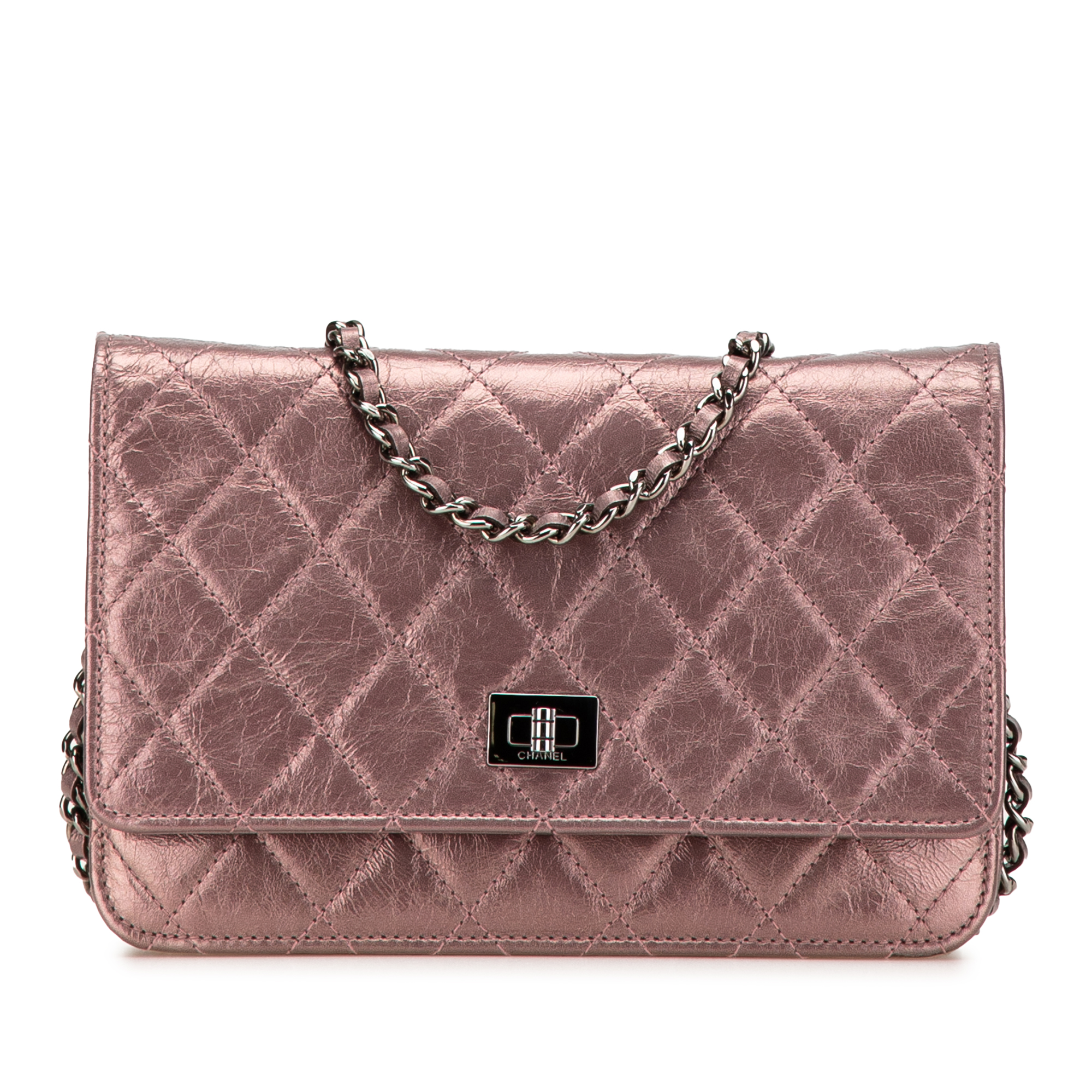 Product image of Reissue 2.55 Quilted Metallic Aged Calfskin Wallet on Chain