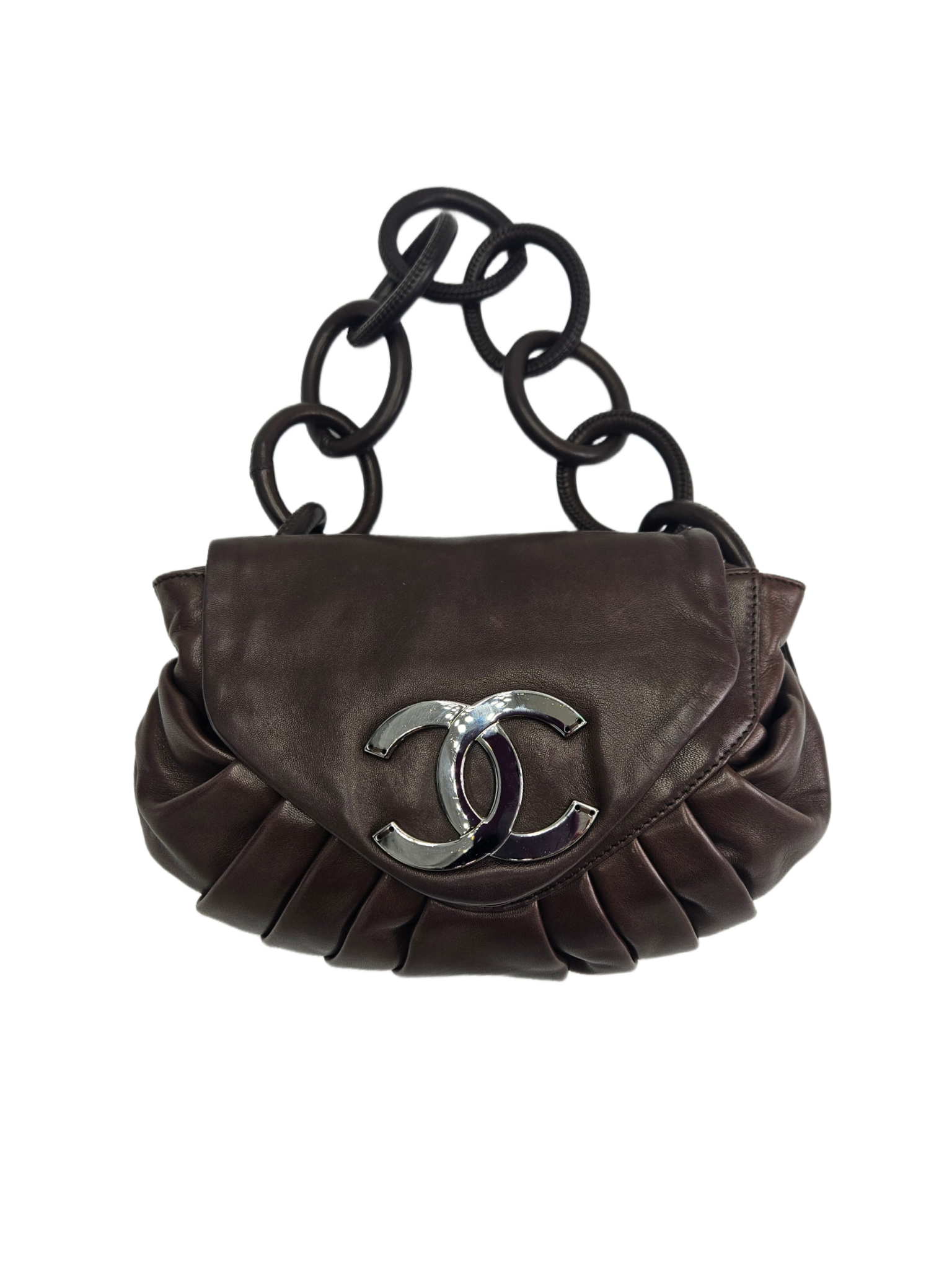 Chanel Pleated Leather Rings CC Flap Shoulder Bag