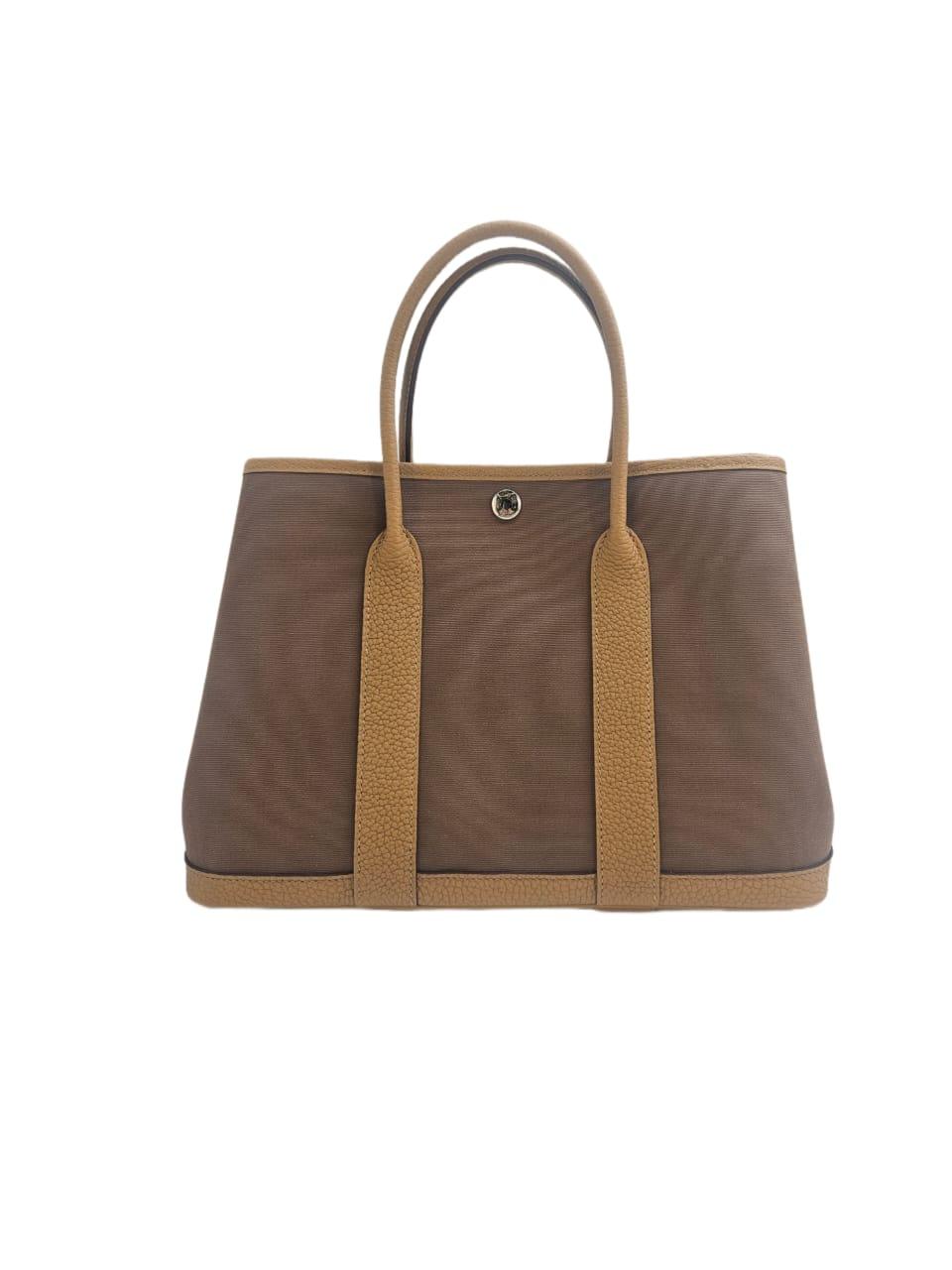 Hermes Garden Party 30 Etoupe and Chai Canvas and Leather Tote bag