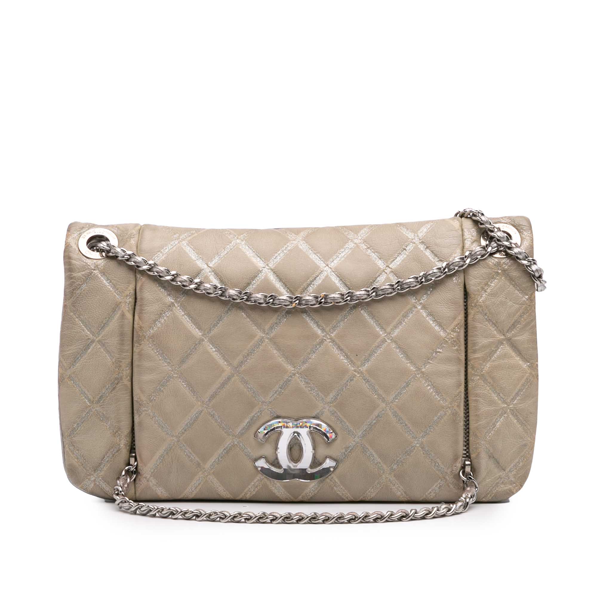 Product image of Quilted Metallic Distressed Lambskin CC Crystal Flap