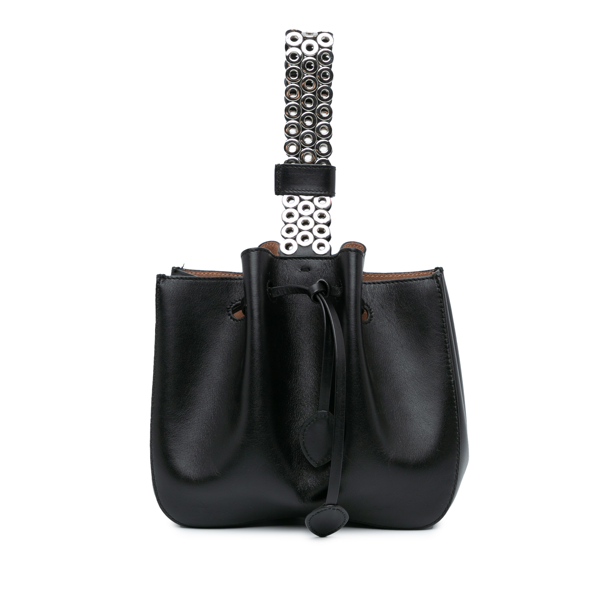 Product image of Calfskin Eyelet Bracelet Embellished Bucket Bag